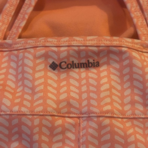 COLUMBIA Omni-wick Stretchy Criss Cross Back SHELF BRA SMALL. Orange /pink - Picture 1 of 8